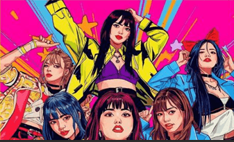 Colourful K-pop girl group artwork