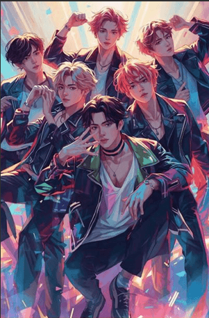 K-pop style group illustration